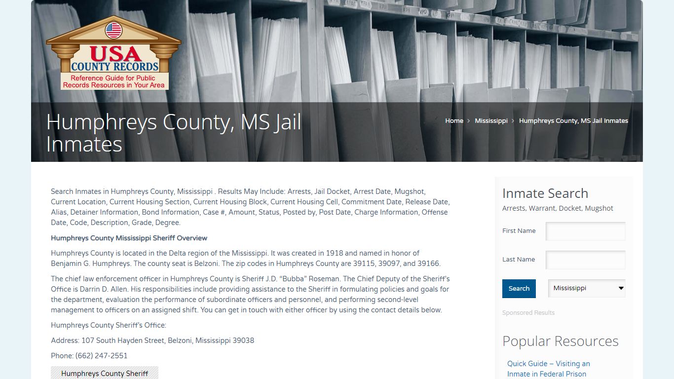 Humphreys County, MS Jail Inmates | Name Search