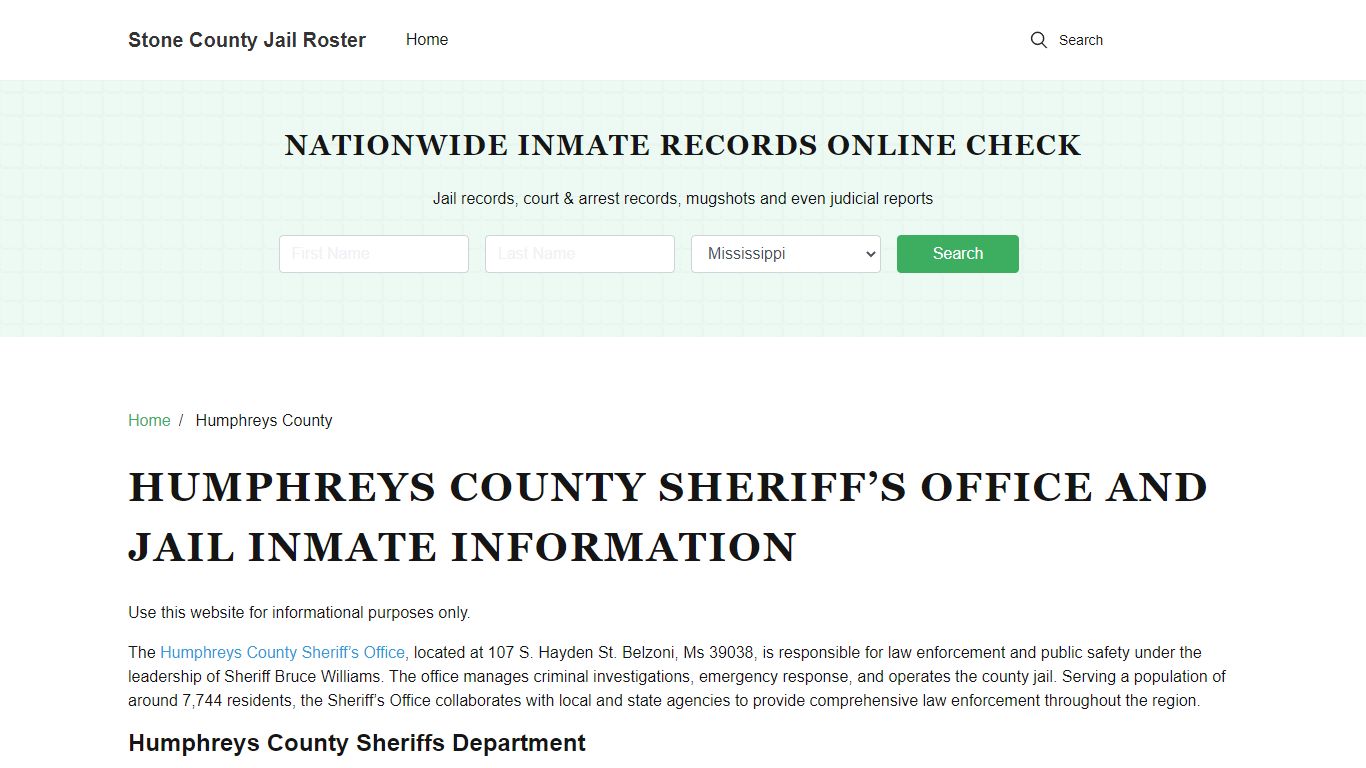 Humphreys County Sheriff, MS, Jail Inmate Search, Recent Arrests